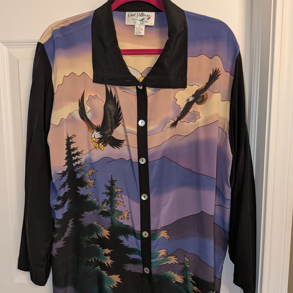 Vintage Carol Patterson Silk Eagle Button-Up Shirt
